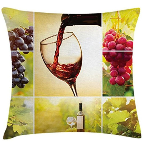 Ambesonne Wine Throw Pillow Cojín, Collage De Bodega Botánic