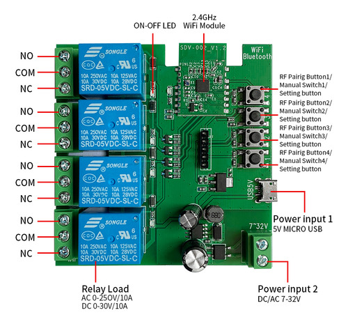 . Sonoff 4 Canales Wifi 5 V 12 V 24 V Ac/dc + Control Rf 433