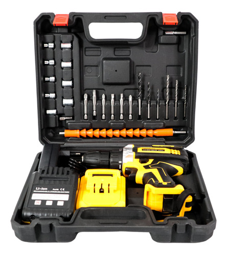 Furadeira Parafusadeira Elétrica Profissional 10mm Sem Fio C/ Maleta E 2 Baterias 48v + Base De Carregamento Bivolt 127/220v E Acessórios
