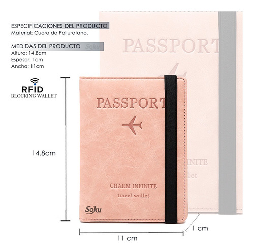 Soku Cartera Billetera Viaje Pasaporte Antirrobo Banda Sim Color Rosa