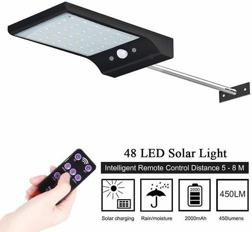 Lámpara Solar 48 Led Exterior Con Sensor Y Controlador Ip65