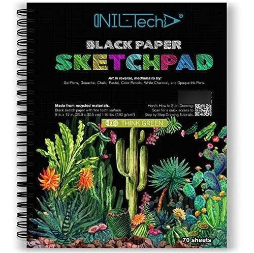 Escritura - Black Paper Sketch Book - 9x12 Inches 70 Sheets 