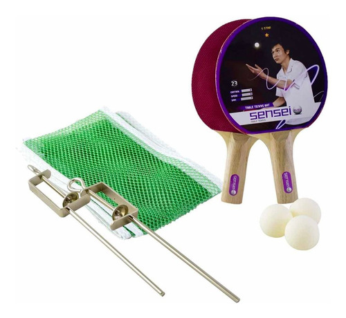 Set Ping Pong Completo Sensei® - 2 Paletas + 3 Pelotas + Red