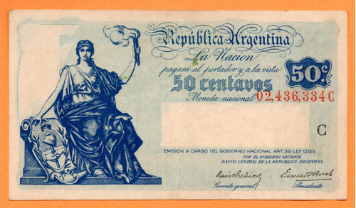 Billete 50 Centavos Del Progreso, Bottero 1801, Año 1942 Mb