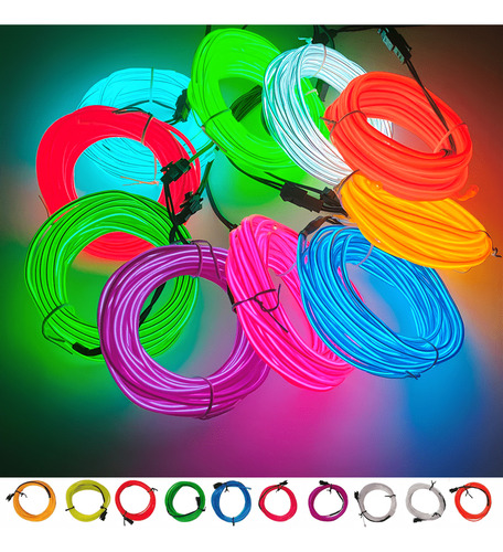 Kit 2 Fios Cordões Neon Led 3 Metros Para Festas E Balada Luz Verde Tensão De Operação 3v 2 Pilhas