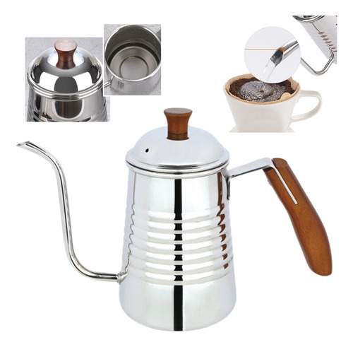 Chaleira Bule Inox Bico Fino 700ml Pescoço De Ganso Barista
