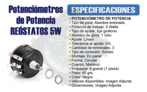 Potenciometro Riostato Alambre 5w 10 K Ohm