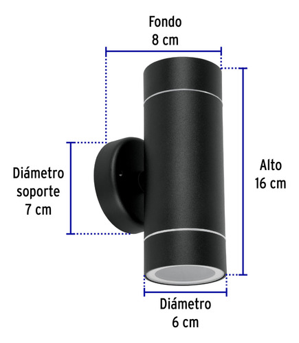 Arbotante Exterior Cilíndrico Spot 2xmr16gu10 Negro 48144