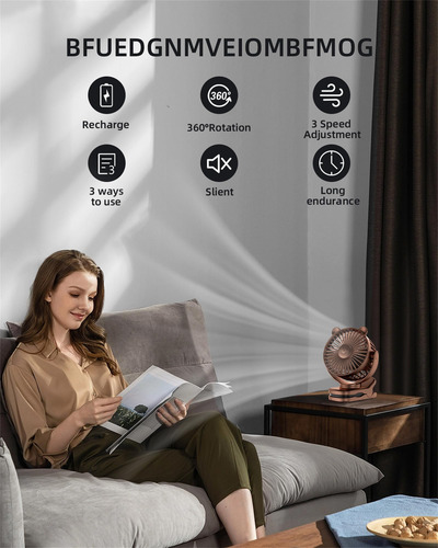 Ventilador Portátil Recargable Con Clip 3 Velocidades Rotaci