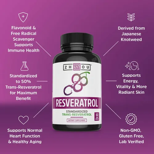 Suplemento Zhou Resveratrol 50% Trans-resveratrol 60 Cápsula