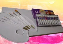 Comprar Kit Pintura Oleo Reeves X12, Pinceles, Paleta Y Lienzo