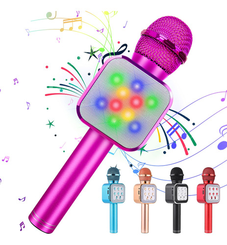 Microfono Karaoke Inalambrico Con Luz Led /rosa