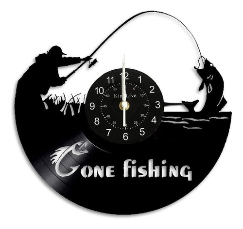 Gone Fishing Reloj De Pared De Vinilo Hecho A Mano Reloj De 