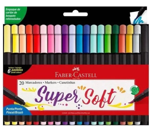 20 Marcadores Super Soft Faber Castell Punta Pincel Ergonomi