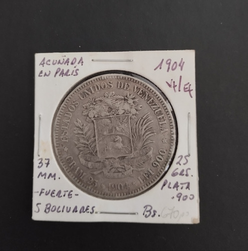 Moneda De Plata Fuerte 1904 Condición Vf