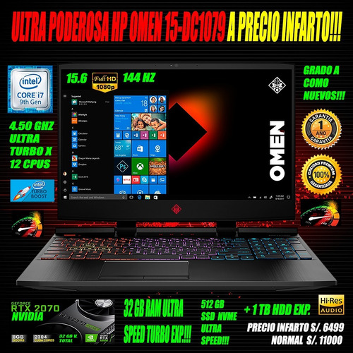 Poderosa Laptop Gamer Hp Omen 15 Intel I7 9750hq Rtx 2070