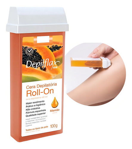 Kit C/6 Ceras Depilatória Refil Roll On Depilflax Mamão 100g