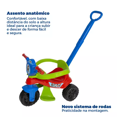 Triciclo Motoca Kemotoca Kendy - Suporta 25kg - C/ Empurrador, Apoio para  os Pés, Protetor Lateral e Par