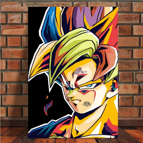 Cuadro Decorativo Goku Ssj Colorido Pop Art Anime 60x90cm