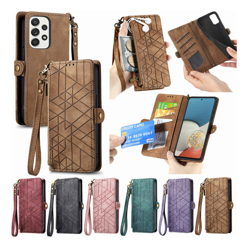 Funda Tipo Cartera De Piel Con Cremallera Para Samsung Solt