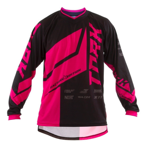 Camisa Feminina Moto Cross Trilha Raly Factory Preta Rosa