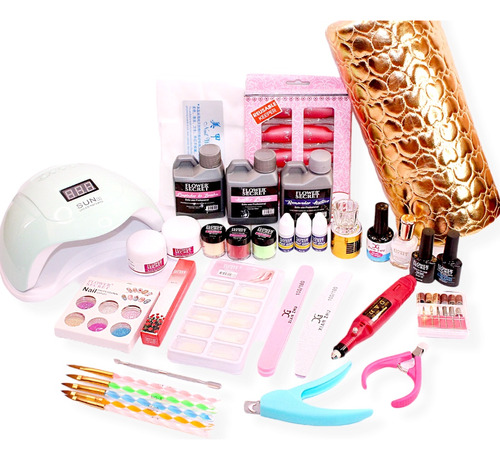 Kit Para Uñas Acrilicas Súper Completo + Torno+ Lámpara 48w