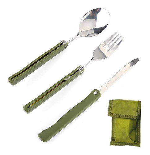 Cubiertos Para Camping Cuchillo - Tenedor - Cuchara + Funda