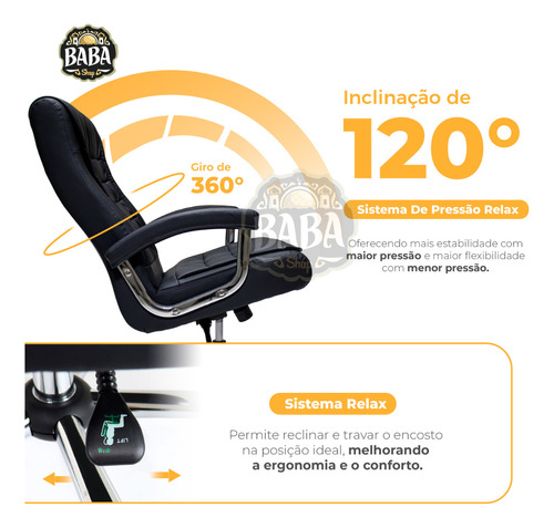 Cadeira Ergonômica de Escritório Presidente Executiva Big Com 42 Molas Ensacadas, Pillow Top no Assento e Encosto, Sistema Relax Com Trava, Suporta até 150kg Preta