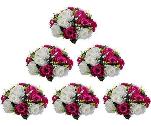 Flores Artificiales, 6 Ramos De Flores Con 15 Cabezas De Ros