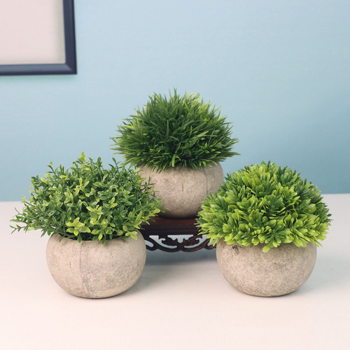 A Maceta Con Planta Artificial Pequeña Y Verde, 3 Unidades