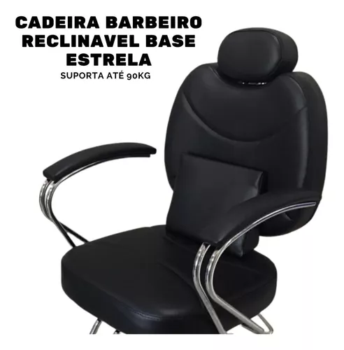 Cadeira De Barbeiro Reforçada Reclinável Preta Base Estrela Cor Preto Tipo  De Encosto Removível