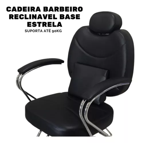 Cadeira De Barbeiro Reforçada Reclinável Preta Base Estrela Cor