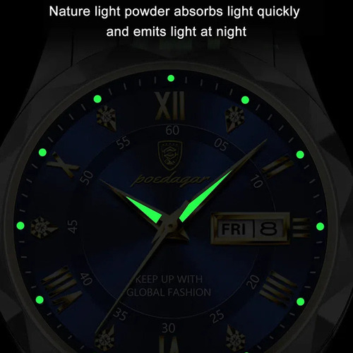 Reloj Poedagar 615 con calendario de cuarzo luminoso para hombre, plateado, dorado y azul