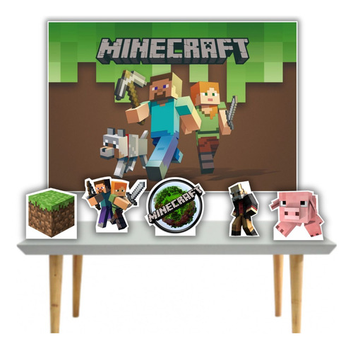 Painel 1x1,40m Minecraft  +displays D Mesa Festa Infantil