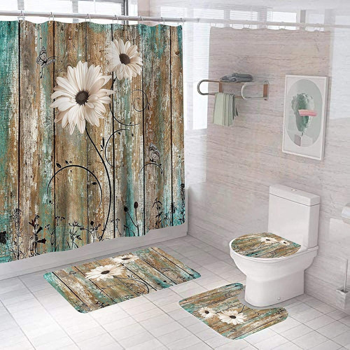 Juego De 4 Cortinas De Ducha De Flores Rústicas