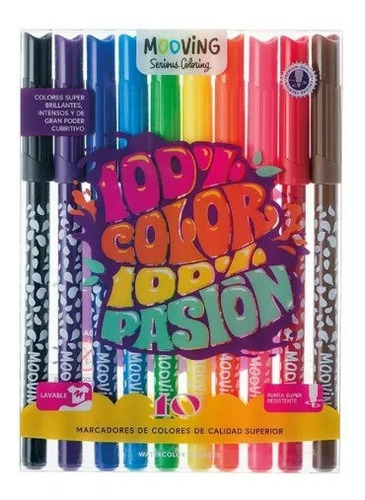 Imagen 1 de 5 de Marcadores De Colores Mooving Coloring X 10 Colores