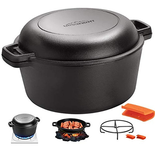 Overmont Dutch Oven - Cacerola De Hierro Fundido De 5 Qt + T