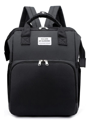 Bolsa Mochila Criança Vira Chiqueirinho Com Bolso Térmico Cor Preto Desenho Do Tecido Liso