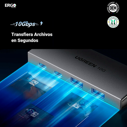 Hub Ugreen 4en1 Usb-c 3.2 Multipuerto 10gbps Pd-100w Pc Mac