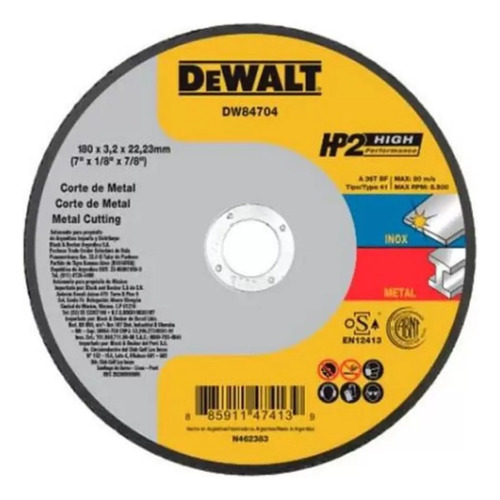 Disco De Corte Metal 9 X 3,2 X 7/8 Hp2 Dewalt Dw84904