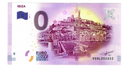 Billete 0 Cero Euro Souvenir Ibiza Islas Baleares España2017