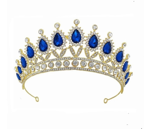 Corona Gemas Azul Para Reina, Novia, Xv Años, Carnaval