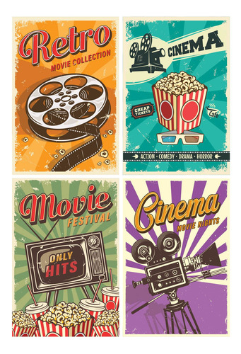 Imagem 4 de 4 de Placas Decorativas Vintage Cinema 30x40cm Kit 4un