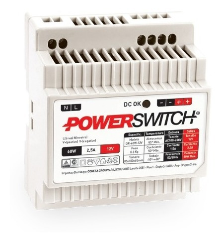 Fuente De Alimentación Switching 60w 12v 5a Para Riel Din