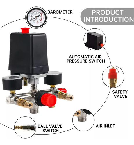 Saiviek Manifold Para Compresor De Aire Interruptor Válvula Presión De Control , Piezas De Compresor De Aire De Bomba De Aire, Conjunto De Interruptor De Presión De Válvula