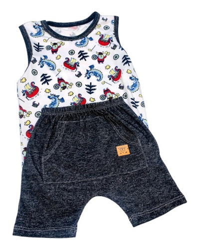 Conjunto Bebe Remera Vikingos Y Short Simil Jean