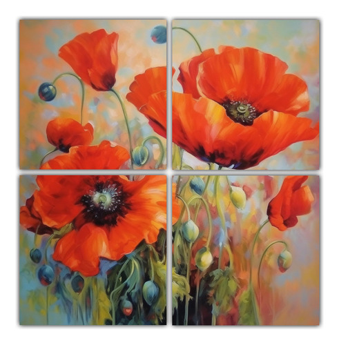 4 Canvas Tela Sublimada Flores Efecto Visual 40x40cm