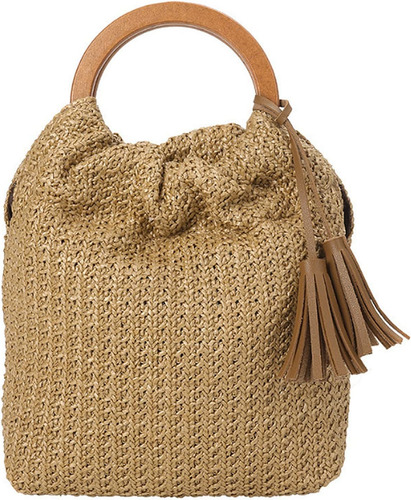 Bolso Tejido De Paja Con Borlas Para Mujer Bolso De Cubo Con