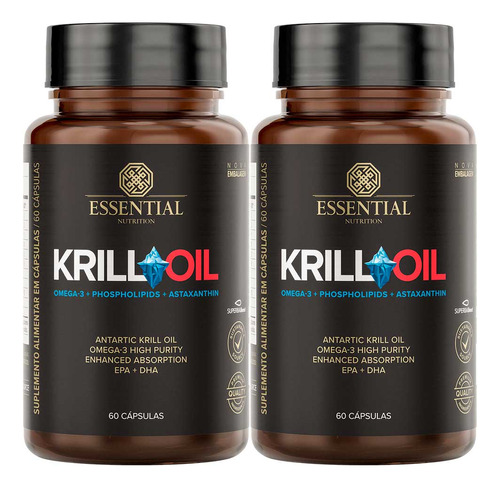 Krill Oil Essential Nutrition - (kit 2x 60 Softgels Cada) Sabor Sem Sabor