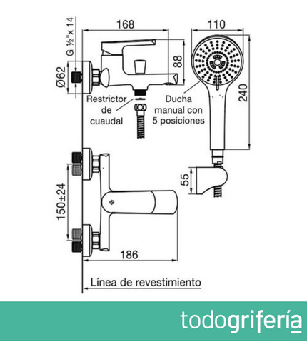 Grifería De Bañera Exterior Con Ducha Manual Fv Aromo Cromo
